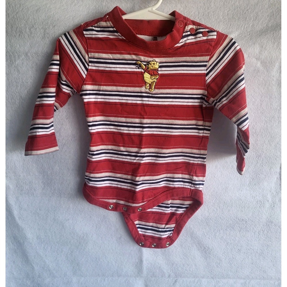 disney‎ store boys winnie the pooh 18 months one piece snap shirt red stripes